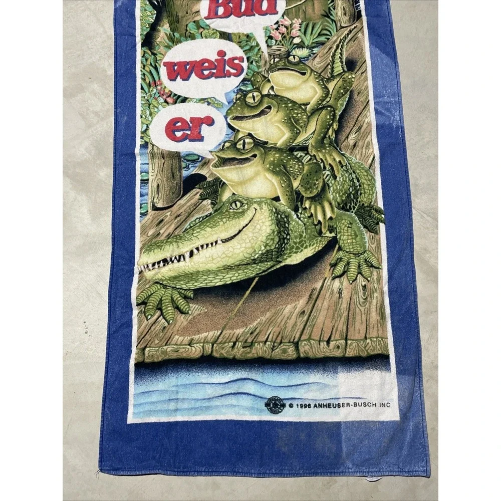 Vintage 1998 Budweiser Frogs Beach Pool Towel Beer Retro 100% Cotton Rare